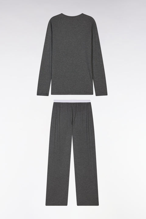 Pyjama long en coton et modal gris logo Eden Park - Image 2