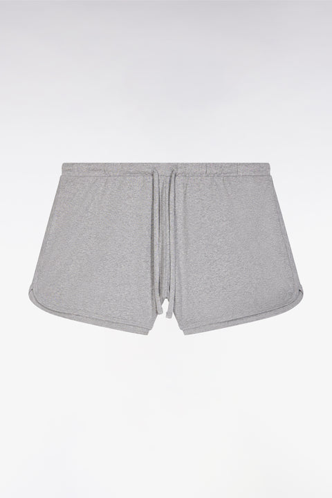 Pyjama court en coton débardeur côtelé blanc short gris - Image 3