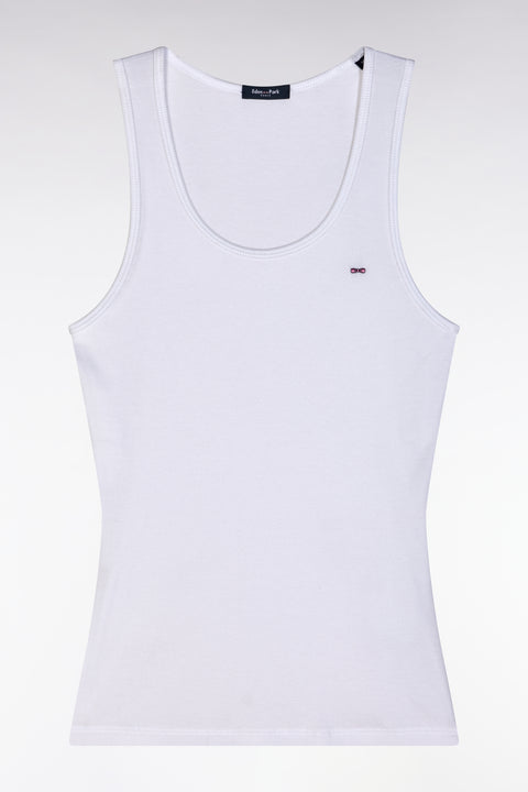 Pyjama court en coton débardeur côtelé blanc short gris - Image 1