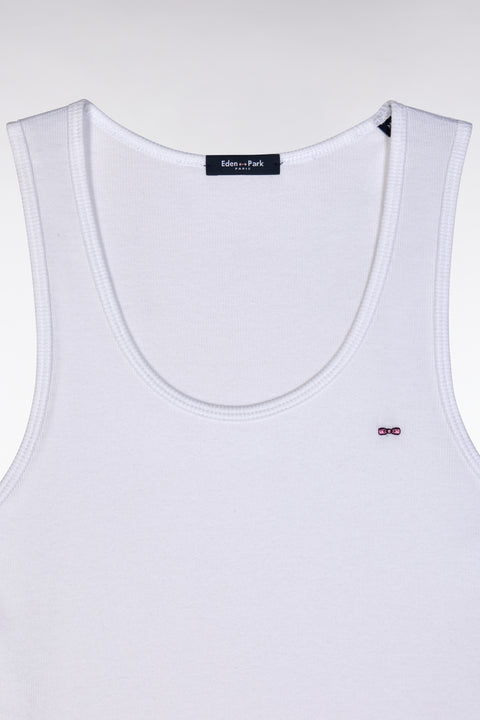 Pyjama court en coton débardeur côtelé blanc short marine - Image 2