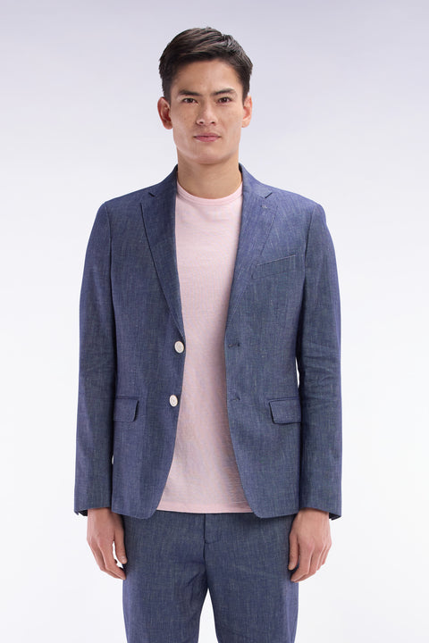 Navy linen and stretch cotton suit jacket - Image 1