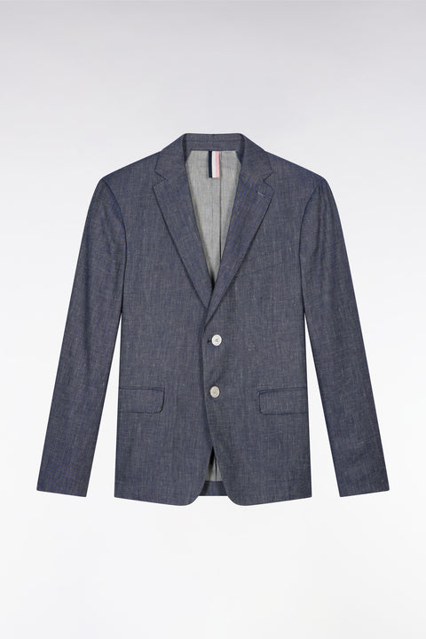 Navy linen and stretch cotton suit jacket - Image 2