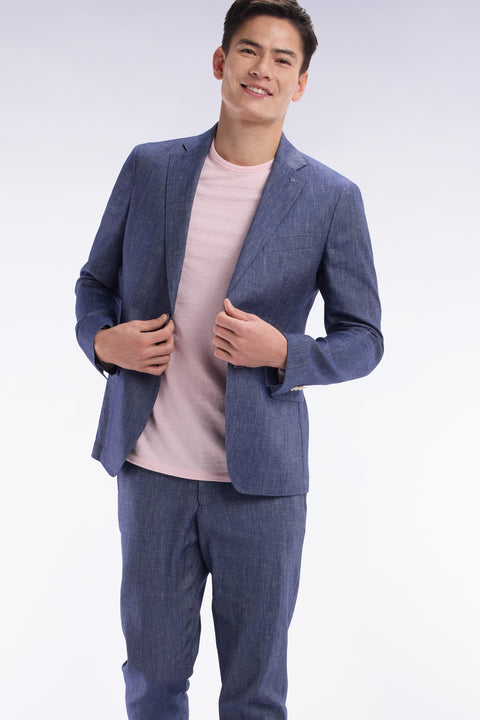 Navy linen and stretch cotton suit jacket - Image 3