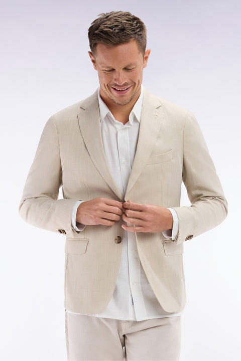 Veste en fil teint de laine et lin stretch mélangés beige - Image 3