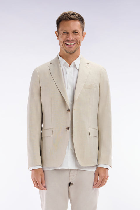 Veste en fil teint de laine et lin stretch mélangés beige - Image 1