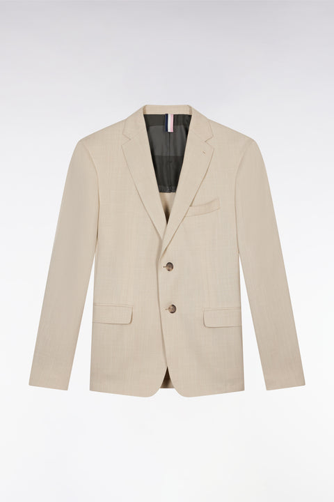 Veste en fil teint de laine et lin stretch mélangés beige - Image 2