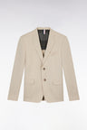 Veste en fil teint de laine et lin stretch mélangés beige