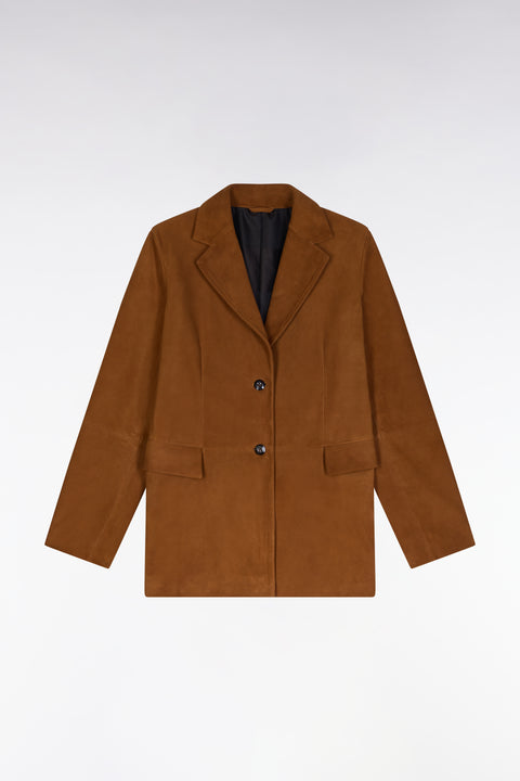 Veste blazer en cuir suédé marron - Image 2