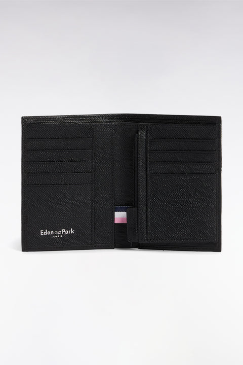 Portefeuille format français bimatière en cuir noir - Image 1