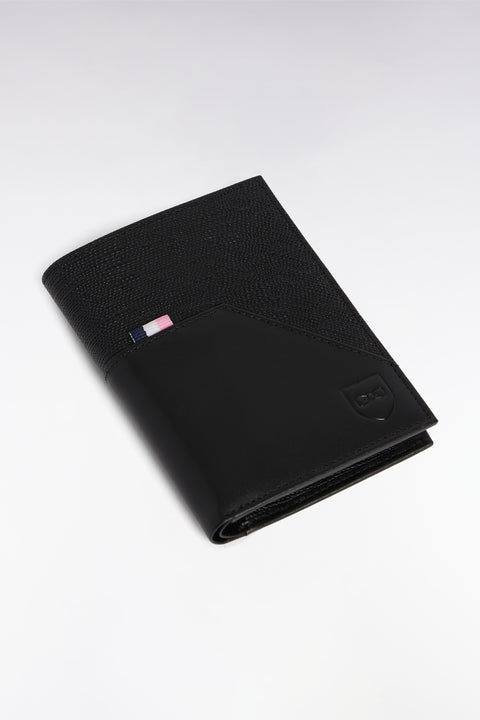 Portefeuille format français bimatière en cuir noir - Image 2