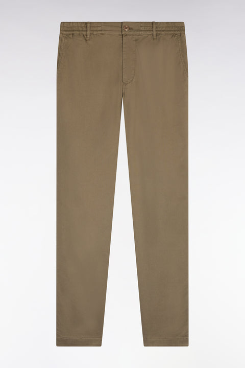 Pantalon chino taille élastique en coton et lyocell beige - Image 2