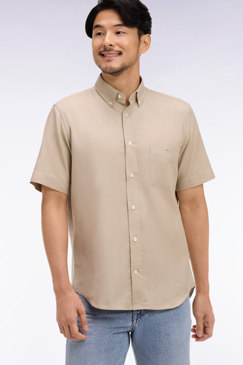 Chemise à manches courtes en piqué coton beige - Image 1