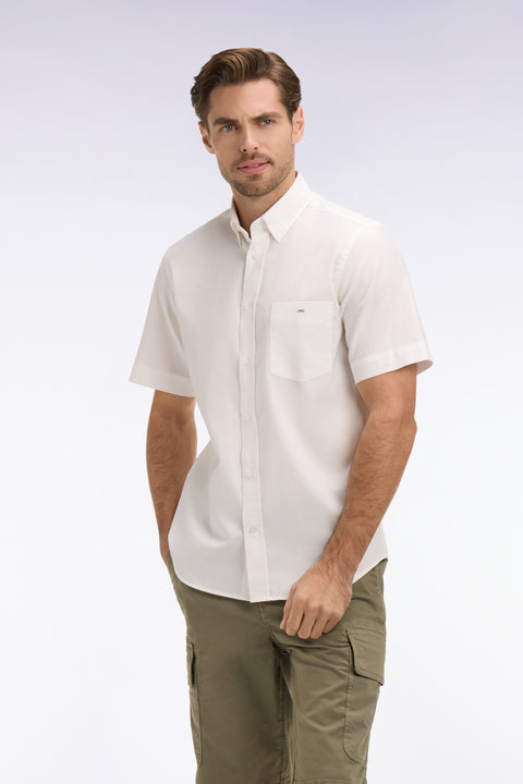 Chemise à manches courtes en coton fil teint blanc - Image 3