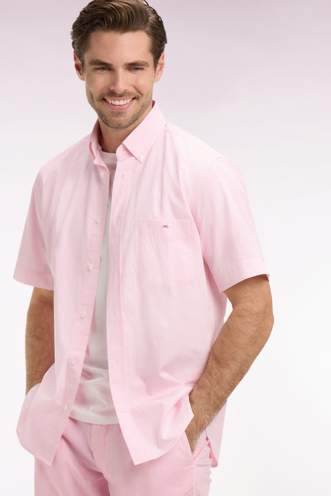 Chemise à manches courtes en coton à rayures bâtons rose - Image 1