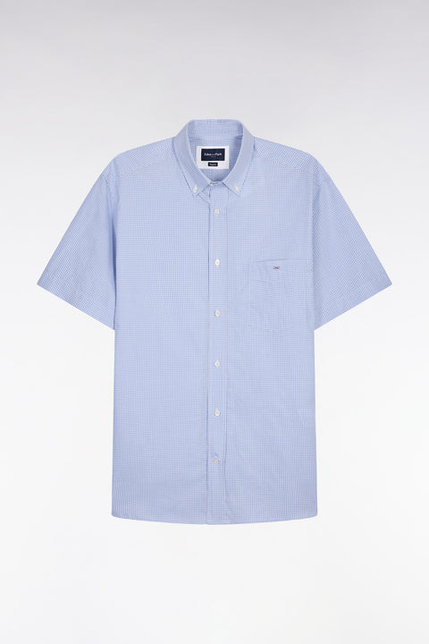 Chemise à manches courtes en coton à carreaux Vichy bleu ciel - Image 2