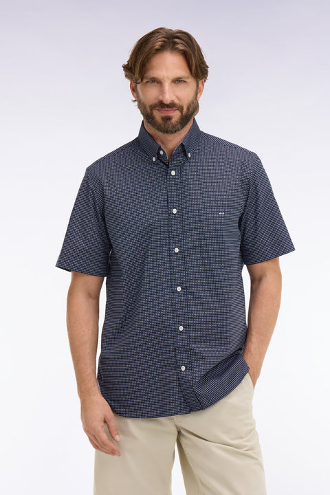 Chemise à manches courtes en coton marine à micromotifs bleu ciel - Image 3