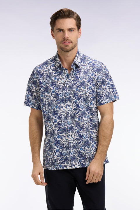 Chemise à manches courtes en popeline de coton marine à motif floral - Image 3