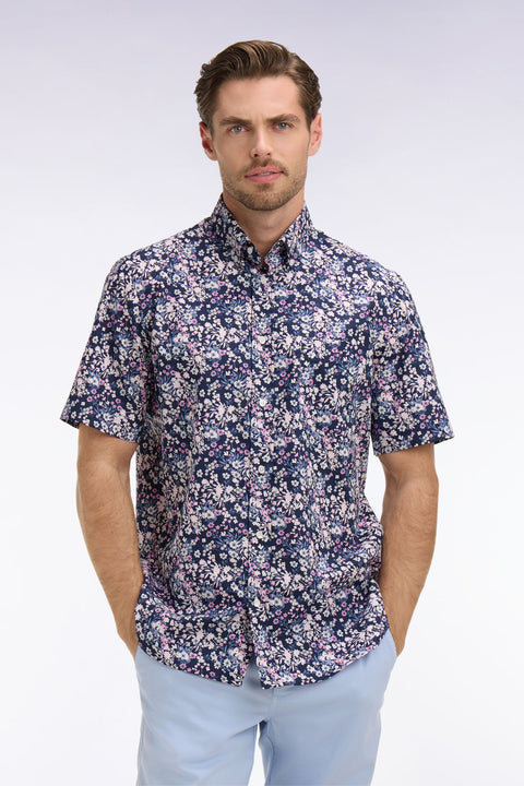 Chemise à manches courtes en popeline et chambray à motif floral rose - Image 3