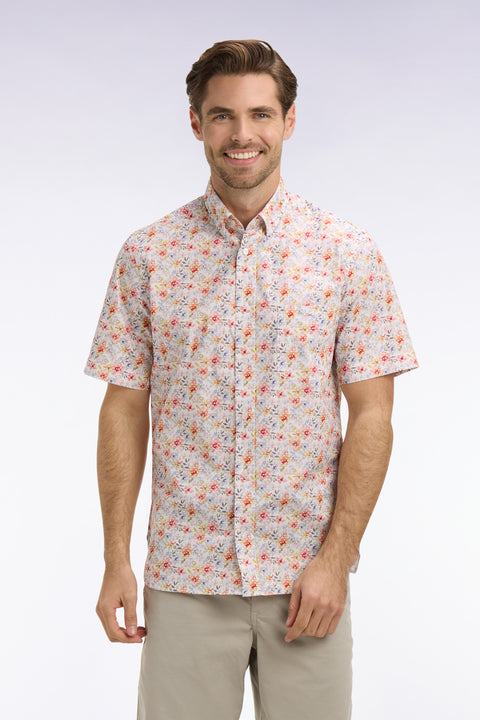 Chemise à manches courtes en popeline et chambray à motif floral orange - Image 3