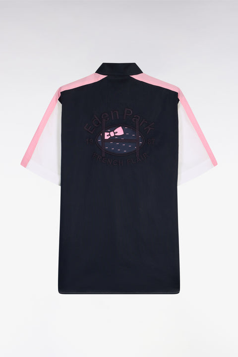 Chemise à manches courtes en coton blanc et marine broderie dos - Image 2