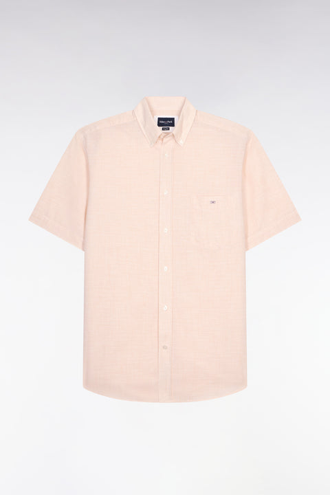 Chemise à manches courtes en coton jacquard rayé beige - Image 2