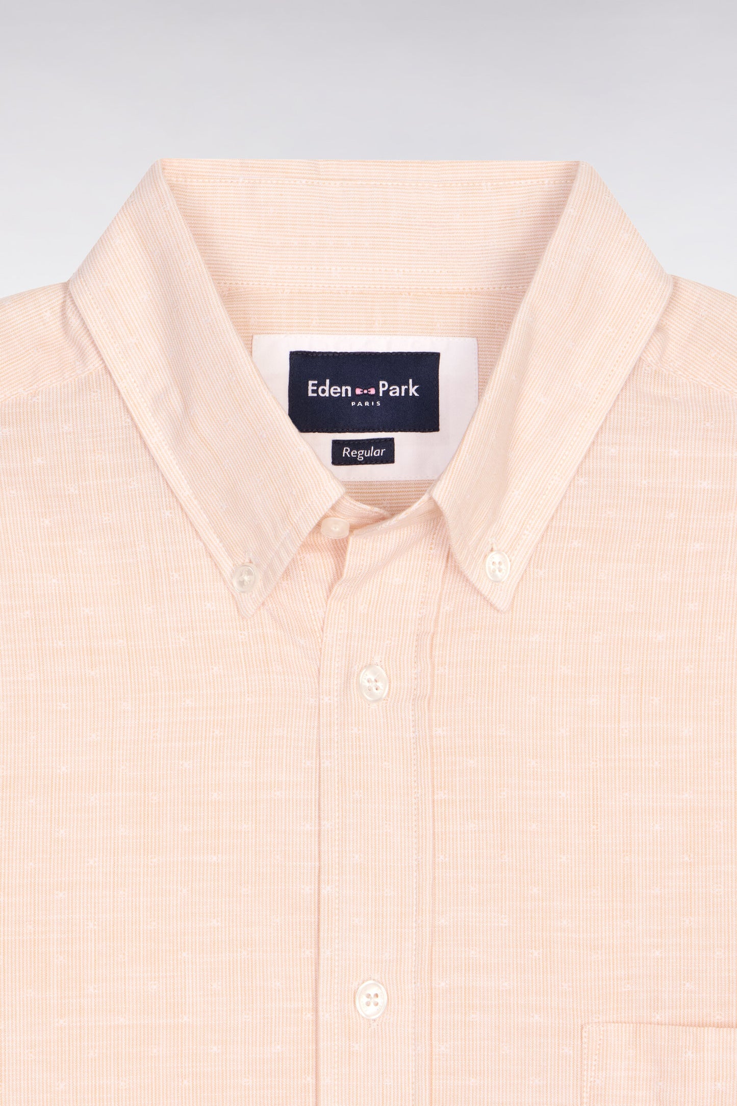 Chemise à manches courtes en coton jacquard rayé beige