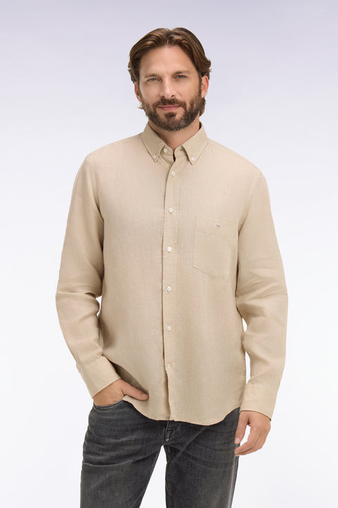 Chemise droite en lin beige - Image 3