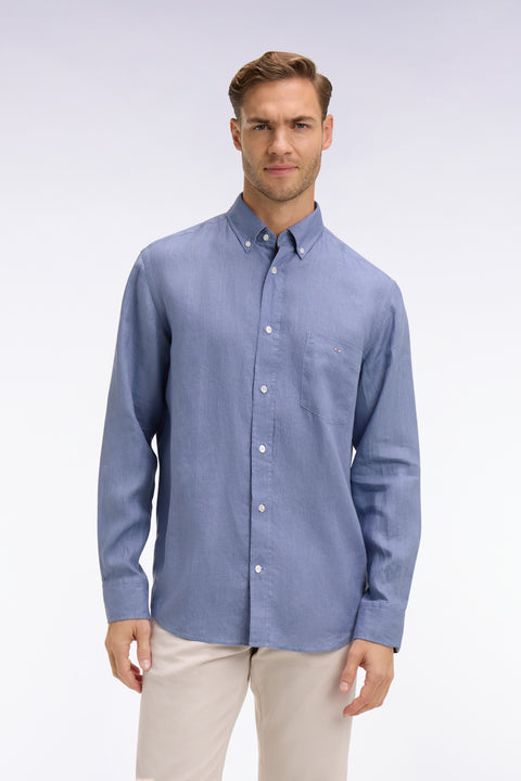 Chemise en lin bleu coupe droite - Image 3
