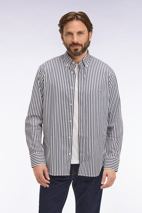 Chemise en coton marine à rayures bâtons - Image 3