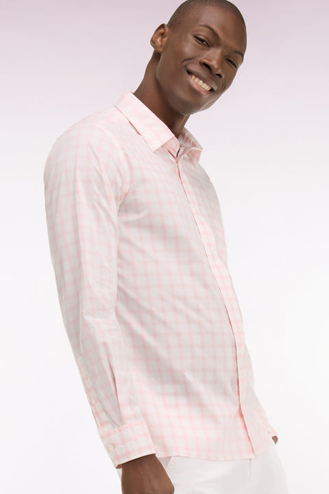 Chemise en coton à carreaux rose - Image 1
