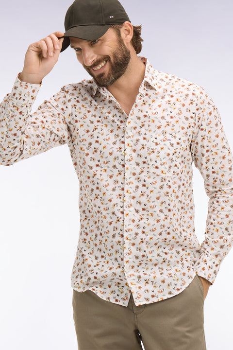 Chemise en popeline de coton imprimé floral orange coupe slim - Image 1