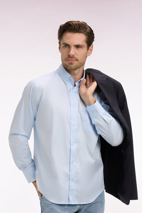 Chemise en coton mélangé bleu ciel coupe regular - Image 1