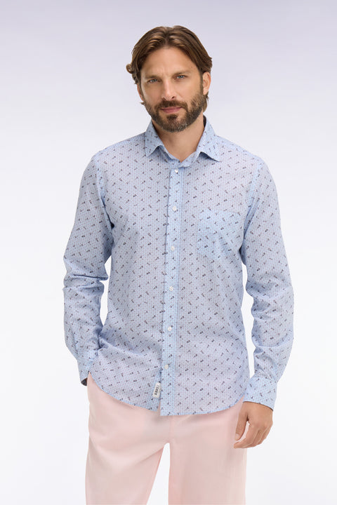 Chemise en popeline de coton bleu ciel à micromotifs coupe slim - Image 3