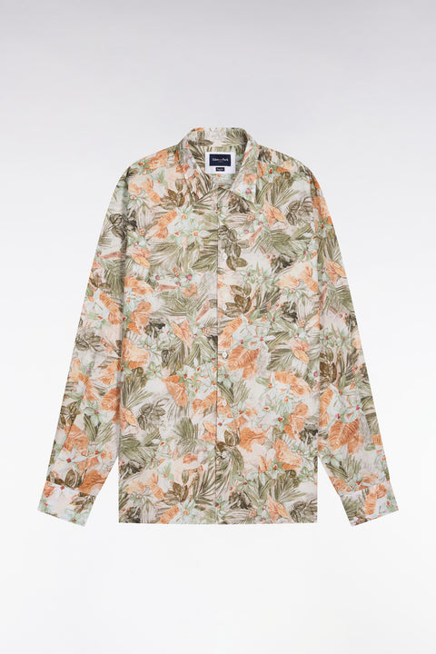 Chemise en popeline de coton beige imprimé végétal coupe regular - Image 2