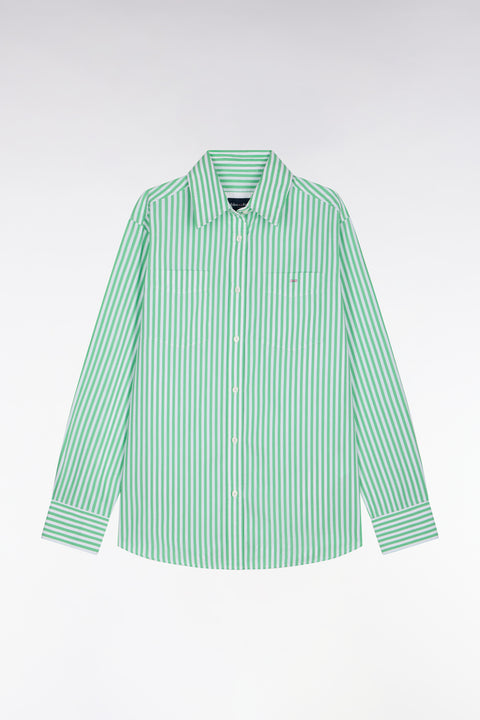 Chemise rayée en popeline de coton verte coupe slim - Image 2