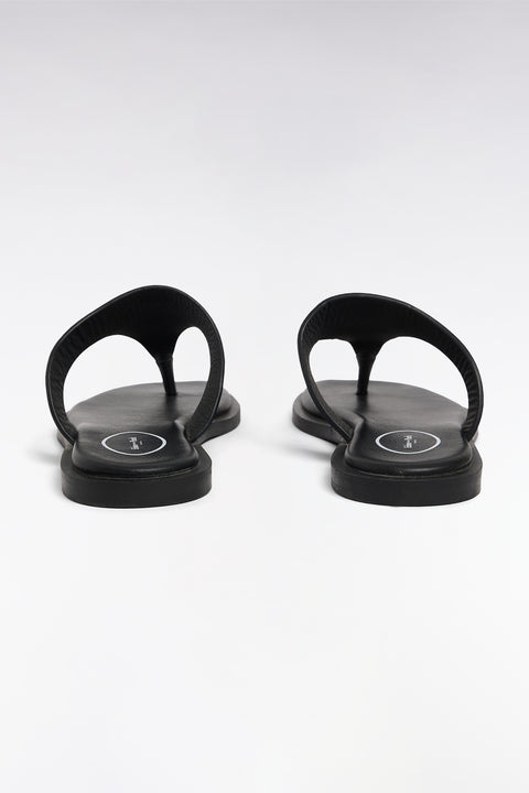 Sandales tongs en cuir de vachette noir - Image 2