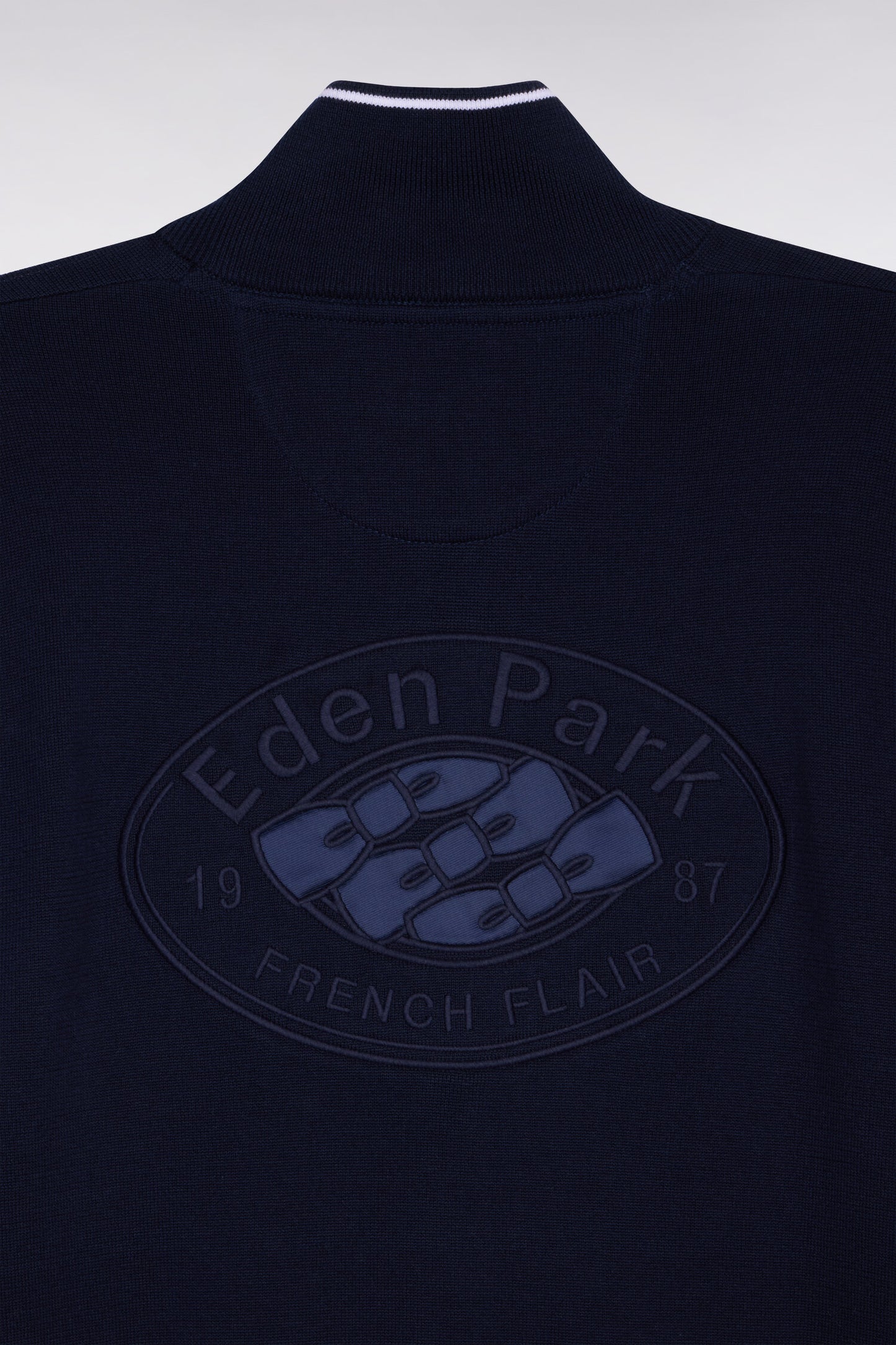 Cardigan col camionneur en coton marine à manches contrastées