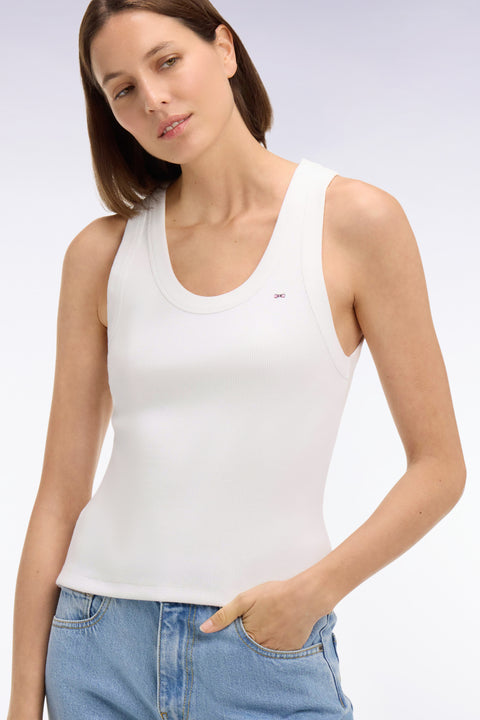 Débardeur côtelé en coton et modal stretch blanc - Image 1