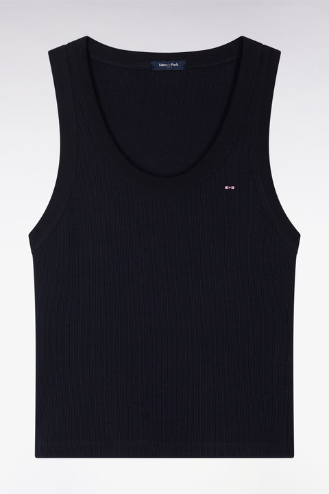 Débardeur côtelé en coton et modal stretch marine - Image 2