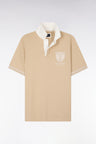 Maillot à manches courtes en jersey de coton beige écusson brodé coupe regular