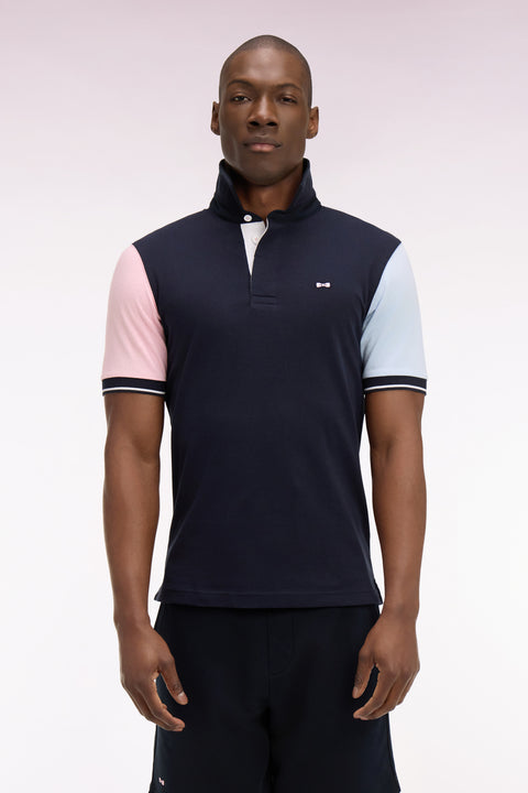 Maillot à manches courtes en jersey coton marine colorblock coupe regular - Image 3