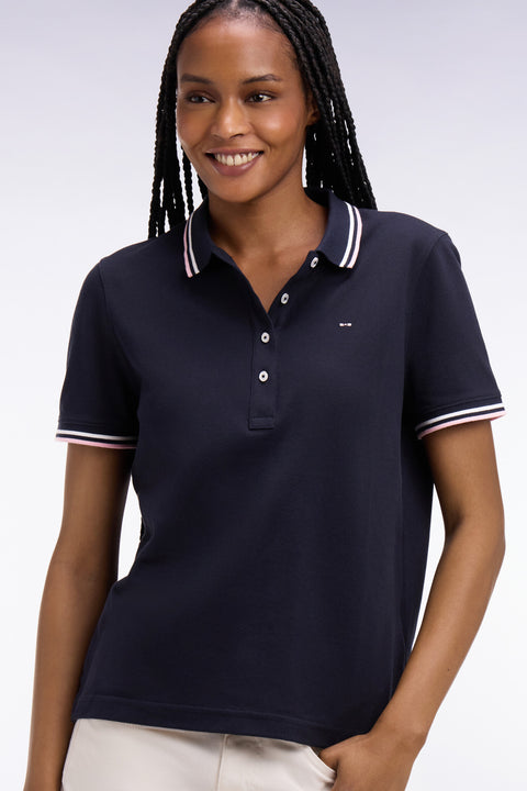 Polo à manches courtes en coton marine coupe regular - Image 1