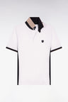 Polo manches courtes en coton blanc et découpes marine coupe slim