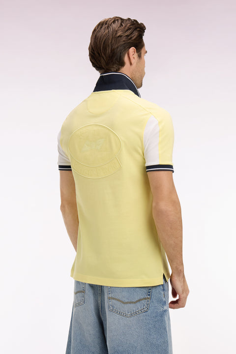 Polo à manches courtes en coton jaune clair brodé coupe regular - Image 3