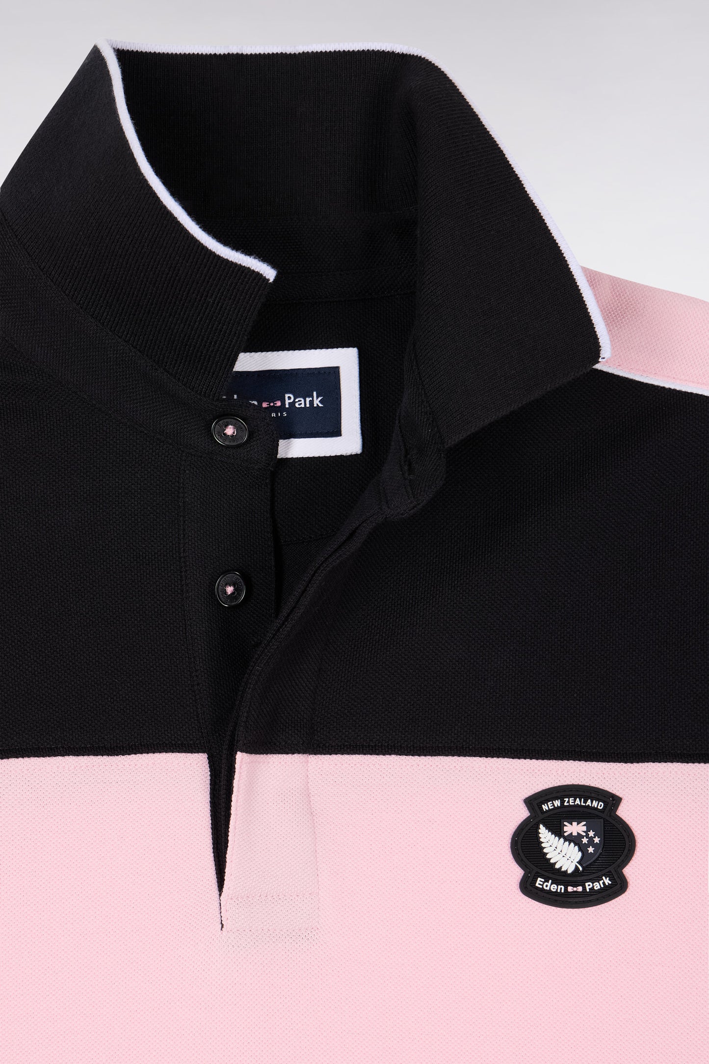 Polo à manches courtes en coton noir et rose New Zealand coupe regular