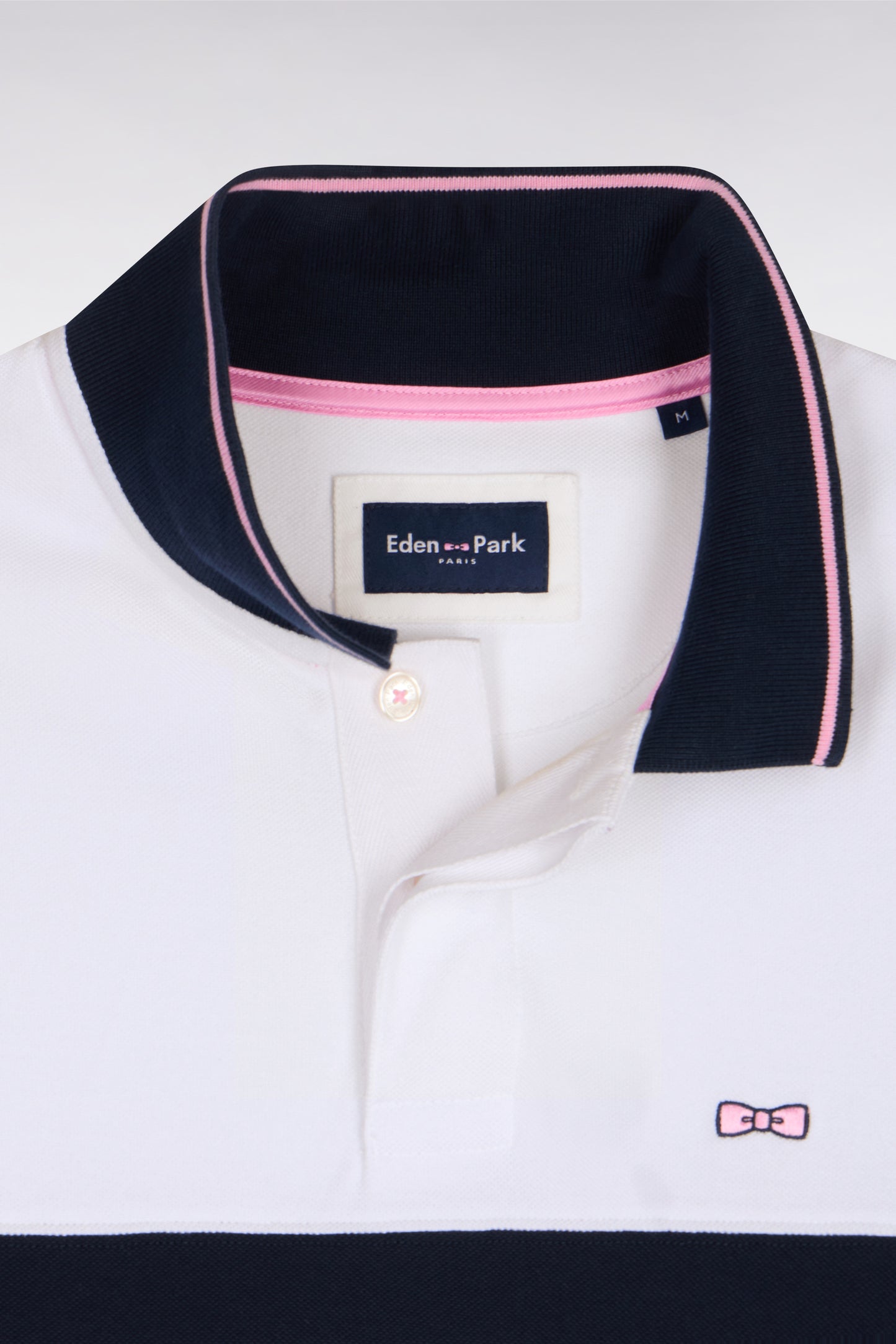 Polo à manches courtes en piqué coton blanc à rayures coupé cousu