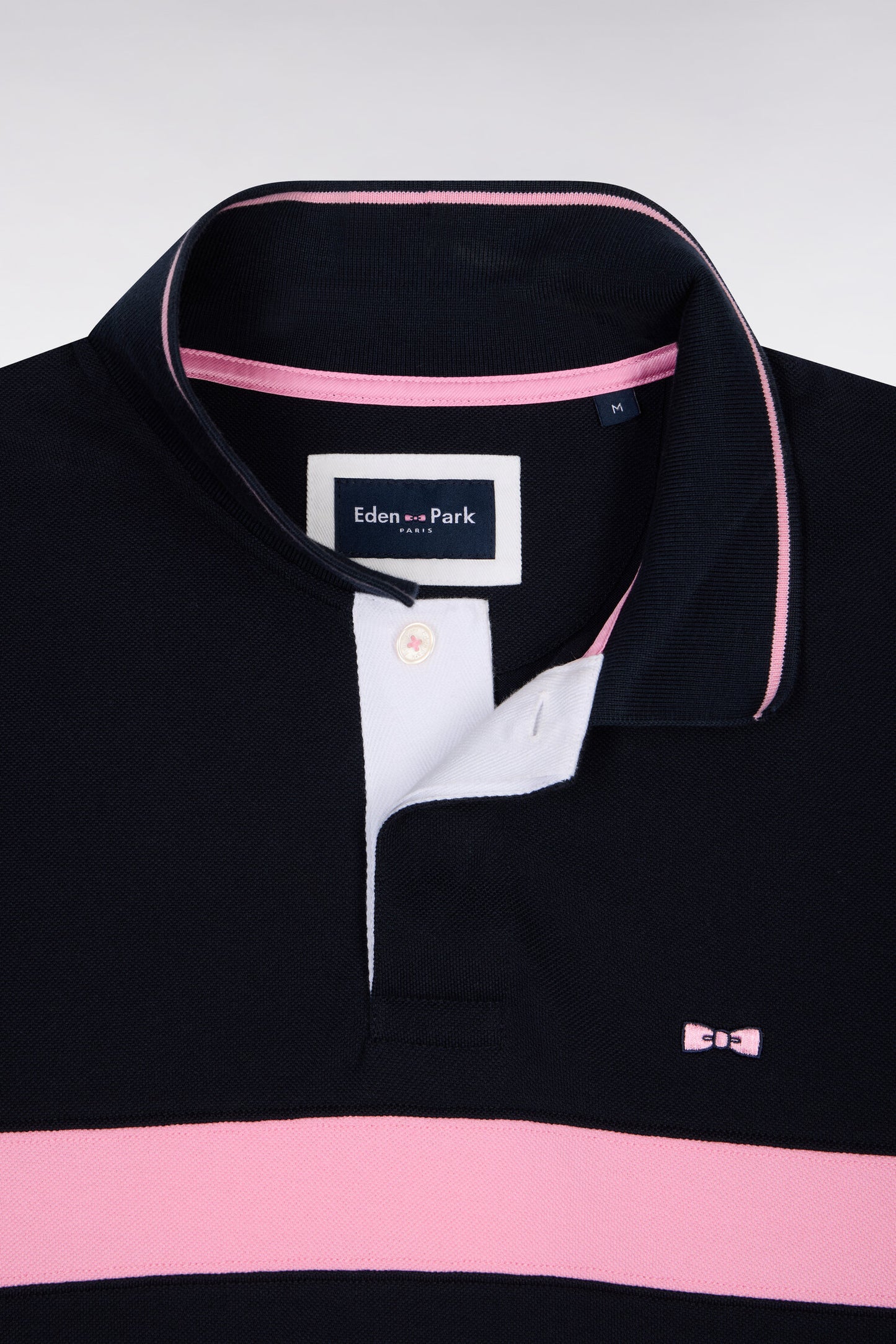 Short-sleeve navy striped cotton pique cut-and-sew polo shirt