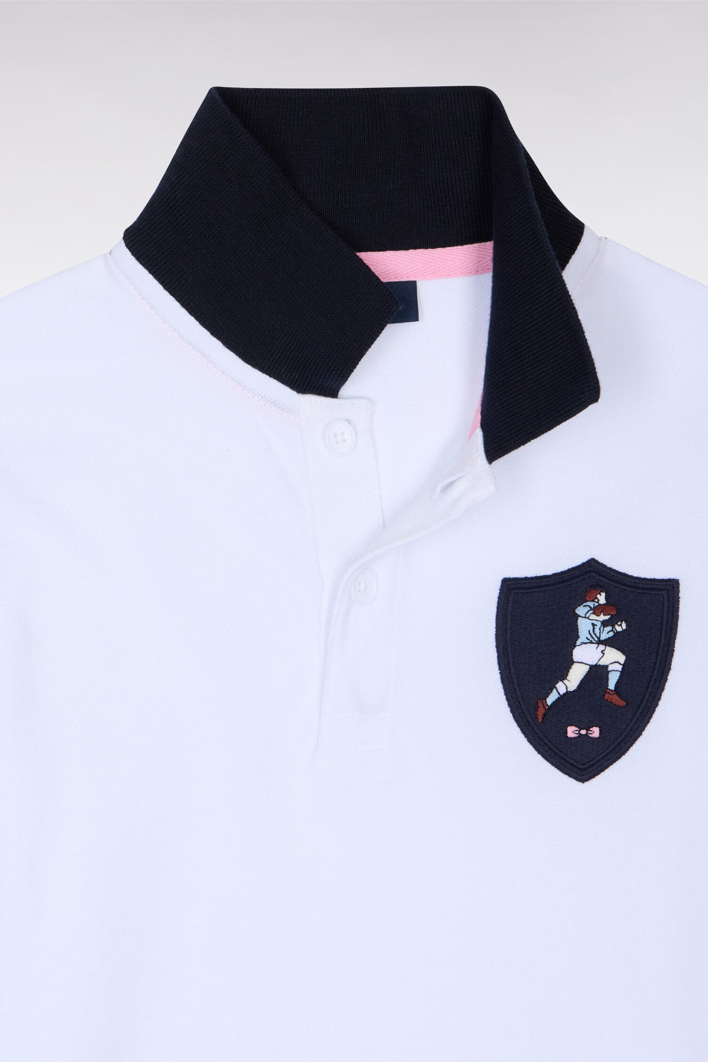 Polo à manches courtes en jersey coton blanc écusson rugby