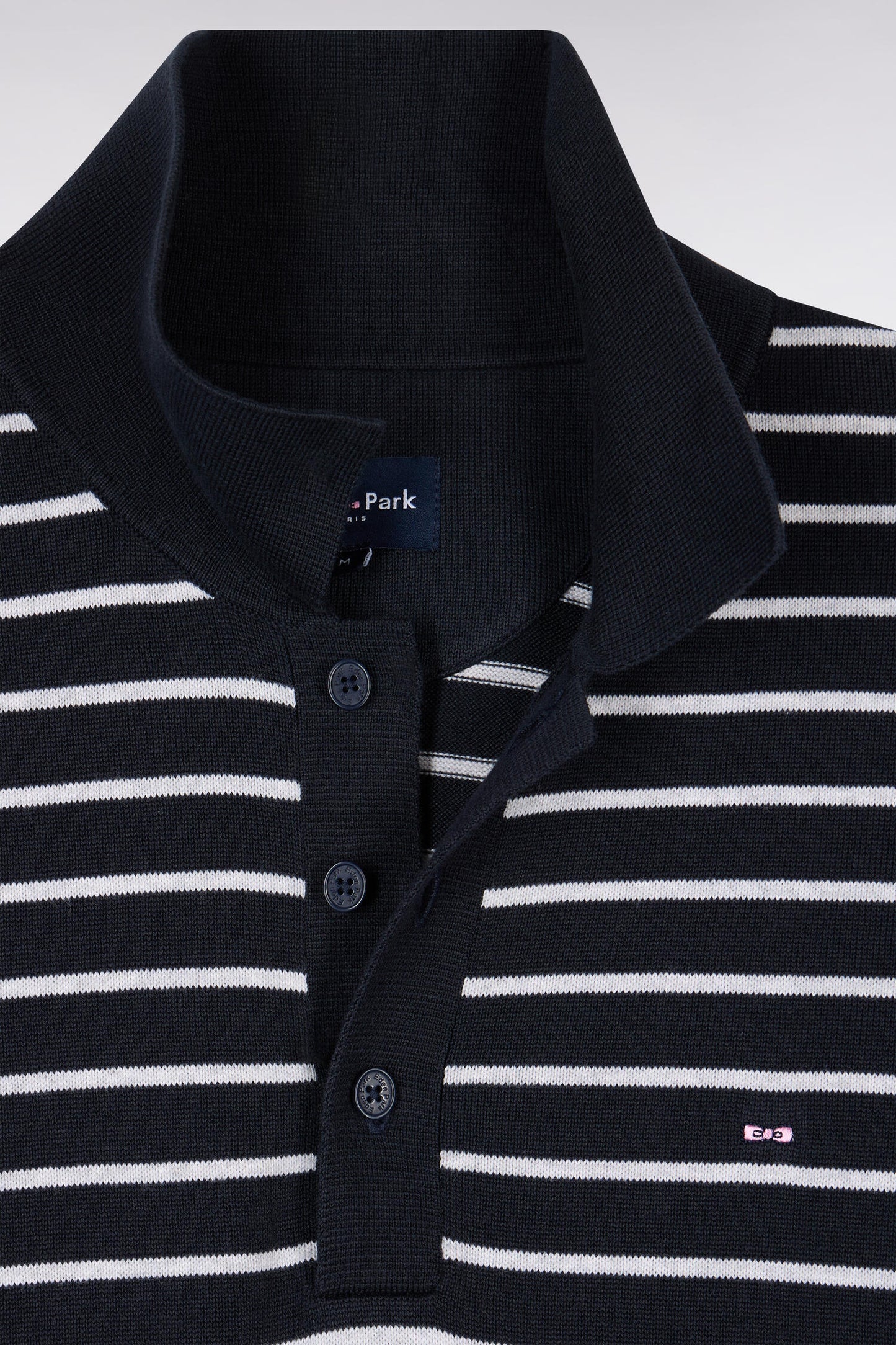 Pull manches courtes à col polo en coton rayé gris