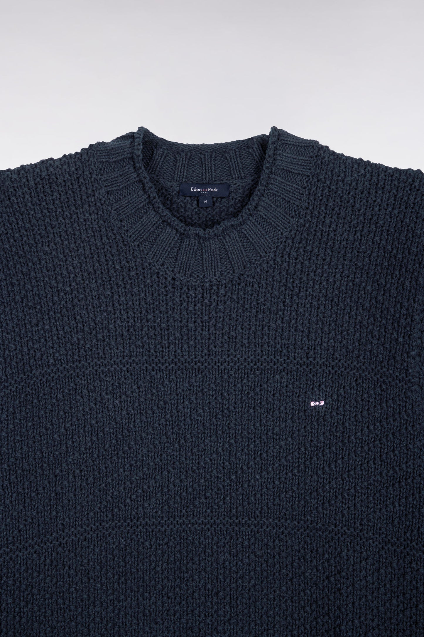Navy linen and cotton high-neck sweater